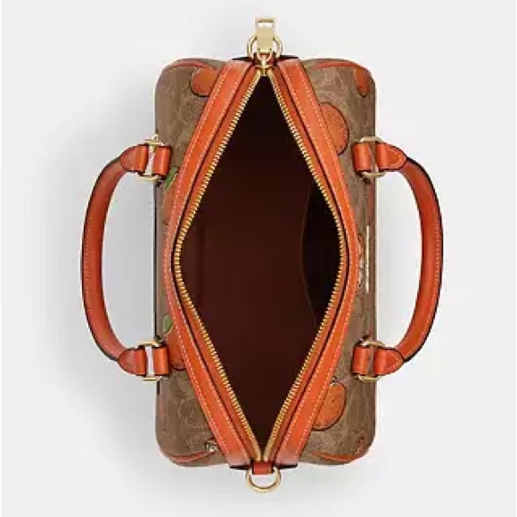 Coach Rowan Satchel Bag In Signature Canvas With Orange Print - Picture 3 of 7